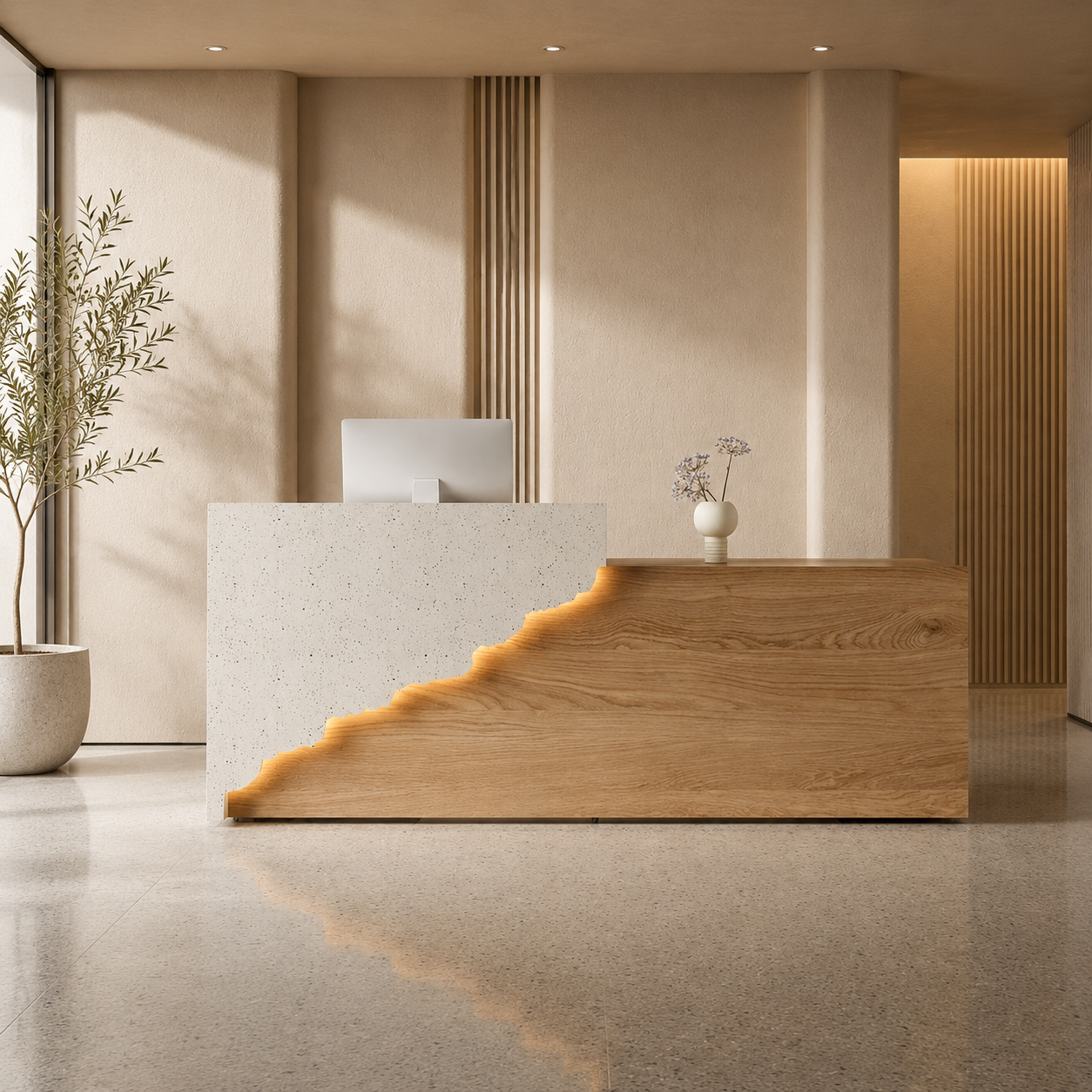 Modern Reception Desk with Mountain-Inspired LED Accent Design RD-316
