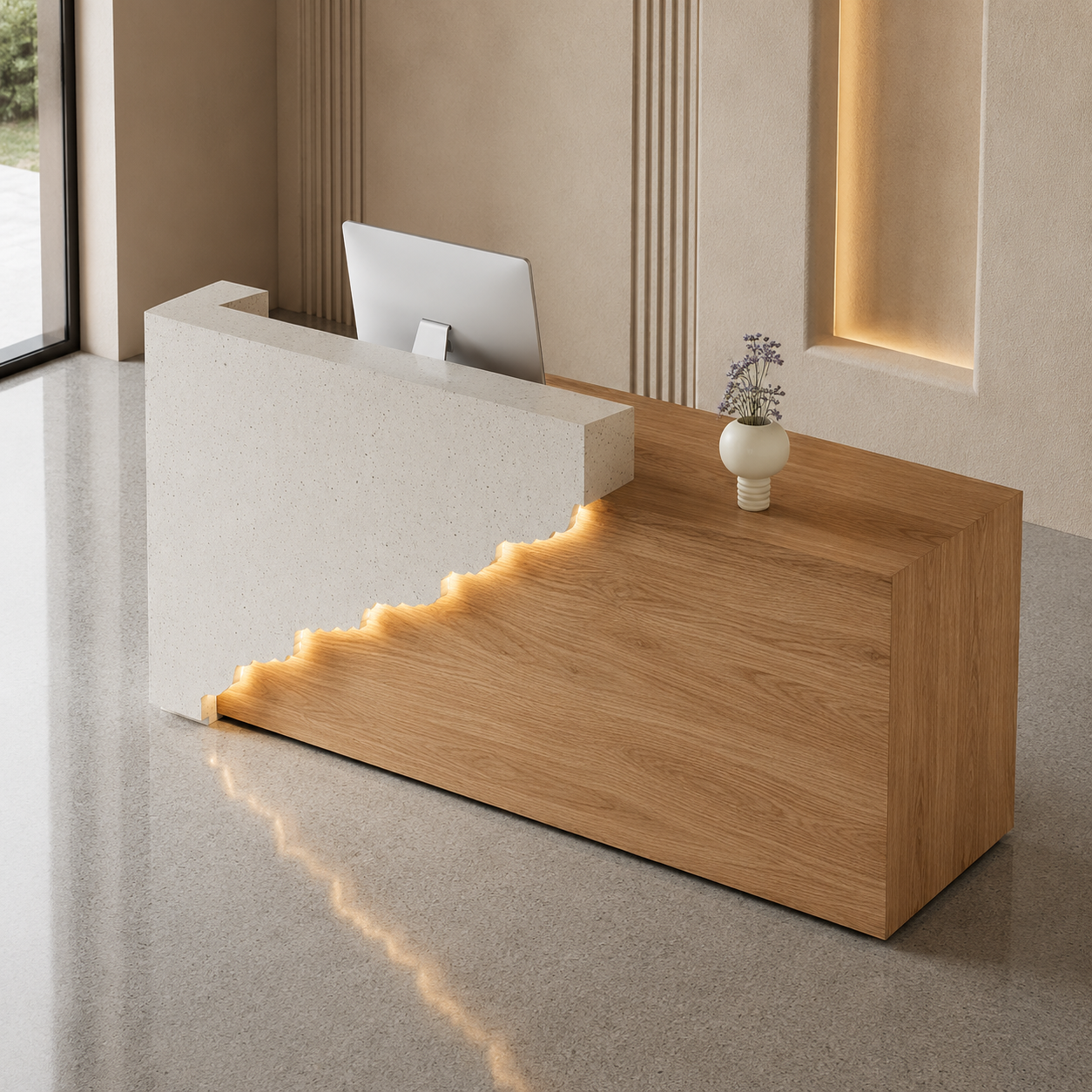 Modern Reception Desk with Mountain-Inspired LED Accent Design RD-316