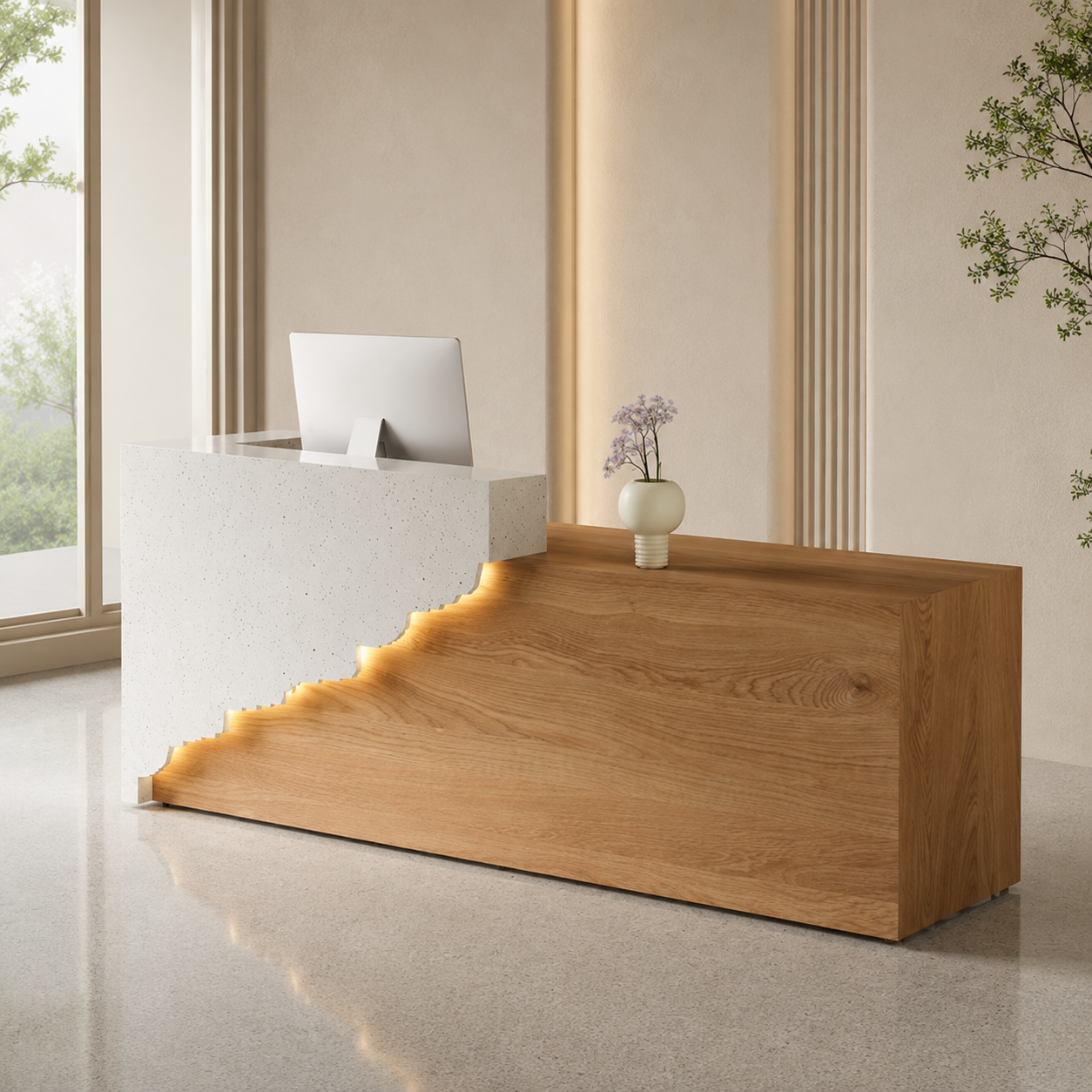 Modern Reception Desk with Mountain-Inspired LED Accent Design RD-316