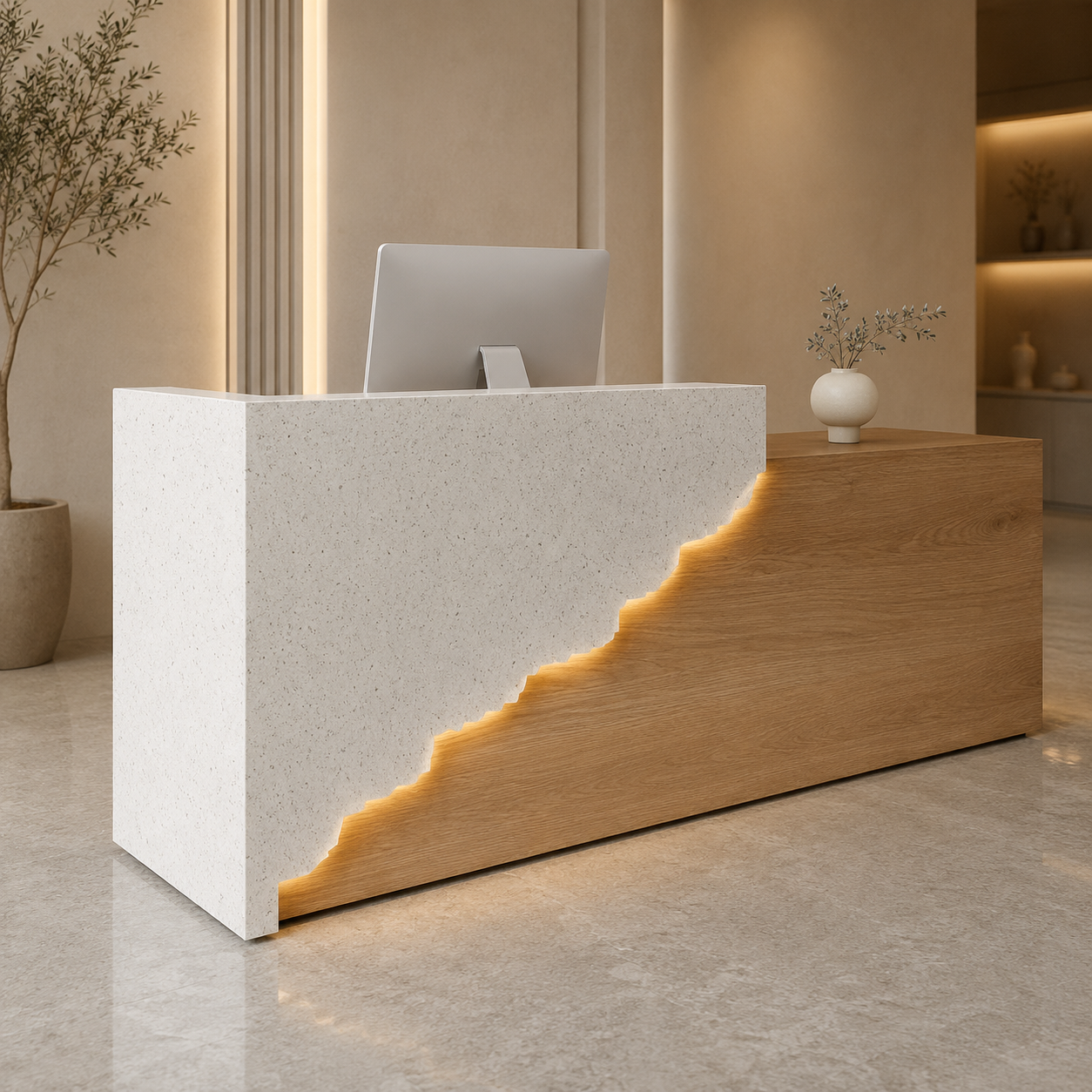 Modern Reception Desk with Mountain-Inspired LED Accent Design RD-316