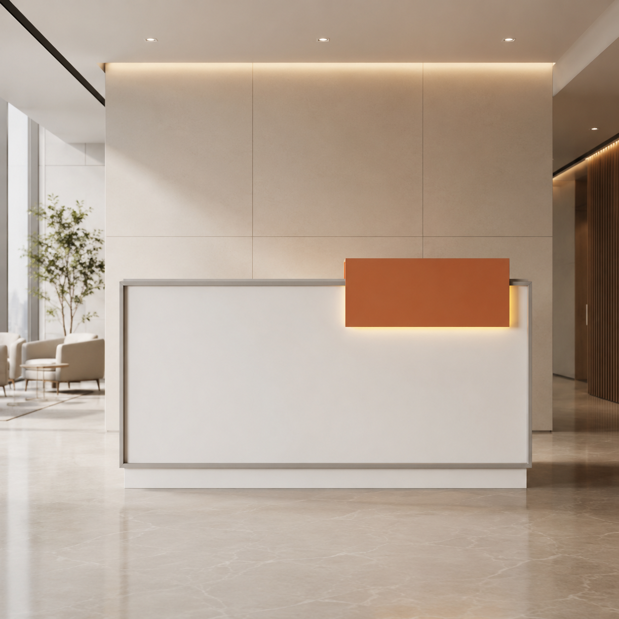 Modern Reception Desk with Raised Front Accent Panel and LED Backlight RD-324