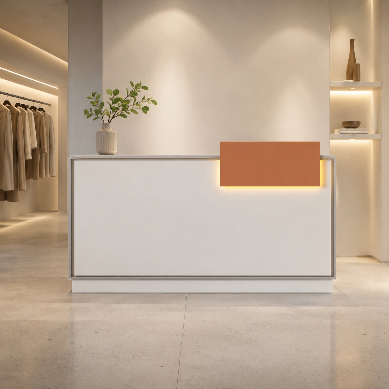 Modern Reception Desk with Raised Front Accent Panel and LED Backlight RD-324