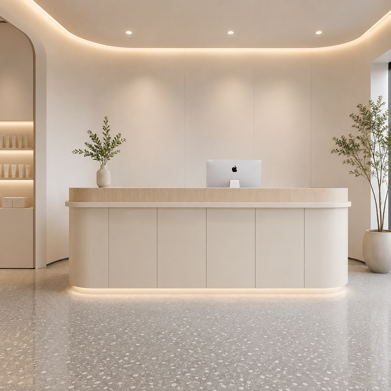 Modern Reception Desk with Rounded Corners and LED Base Lighting RD-280