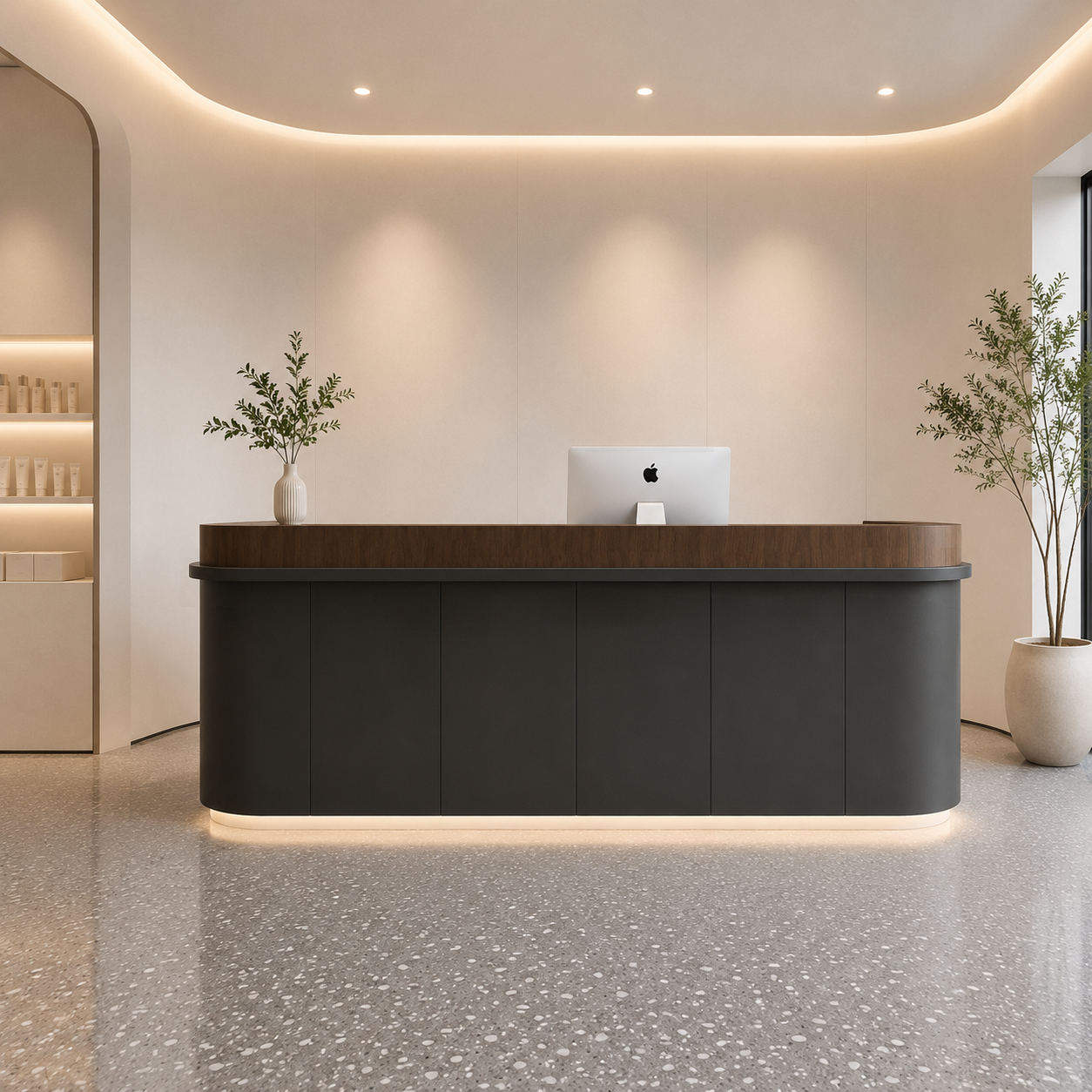 Modern Reception Desk with Rounded Corners and LED Base Lighting RD-280