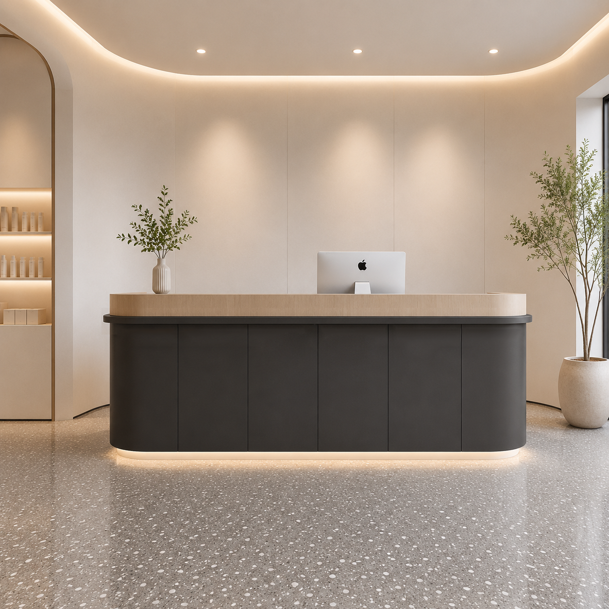 Modern Reception Desk with Rounded Corners and LED Base Lighting RD-280
