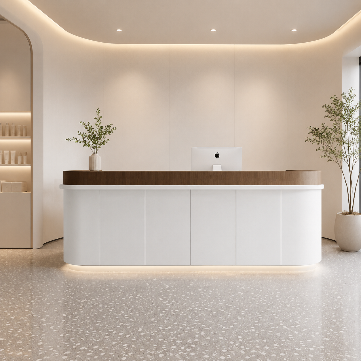 Modern Reception Desk with Rounded Corners and LED Base Lighting RD-280