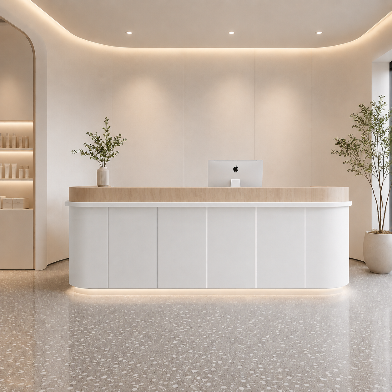 Modern Reception Desk with Rounded Corners and LED Base Lighting RD-280