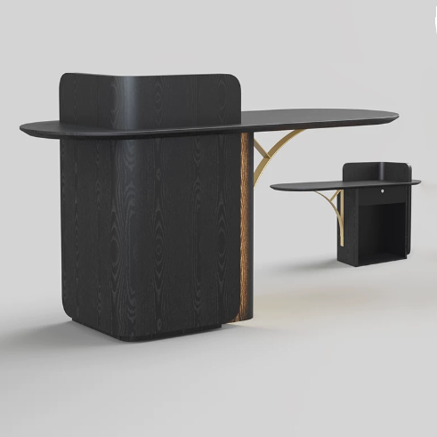 Modern Reception Desk with Side Counter and Curved Accent Support RD-323