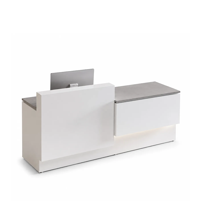 Modern Reception Desk with Side Display Counter and Stone Texture Top RD-318