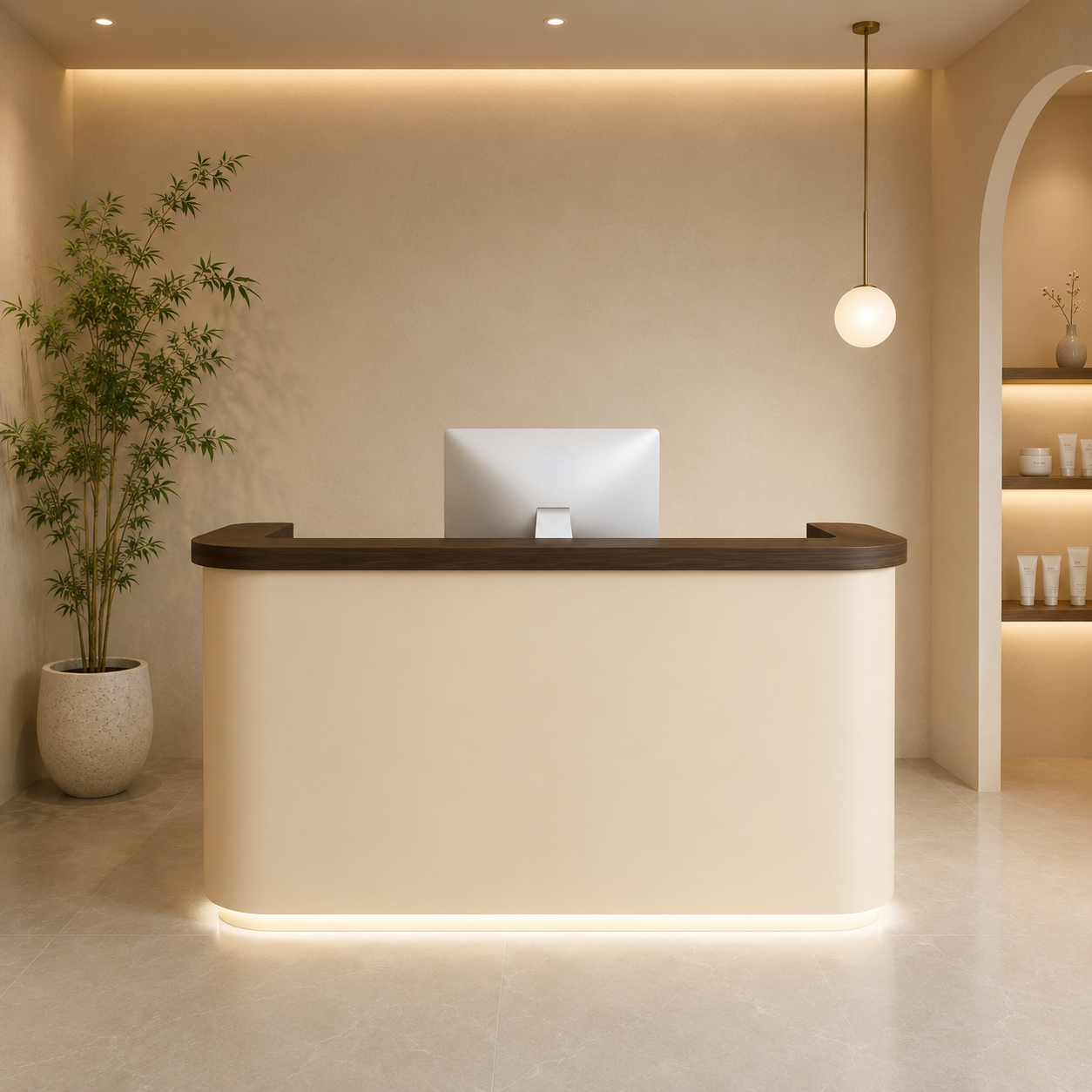 Modern Reception Desk with Stone Texture Front and Wood Accent RD-278