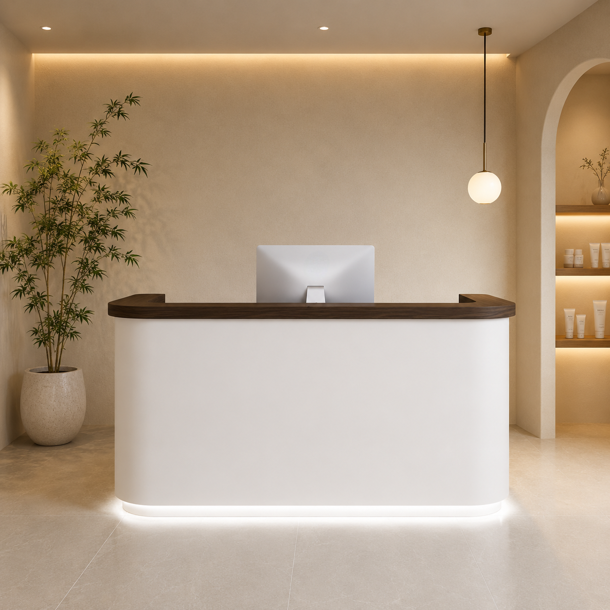 Modern Reception Desk with Stone Texture Front and Wood Accent RD-278
