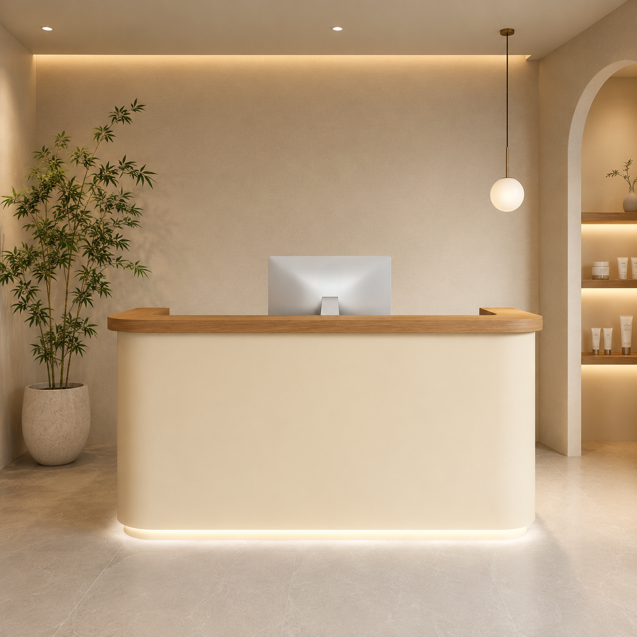 Modern Reception Desk with Stone Texture Front and Wood Accent RD-278