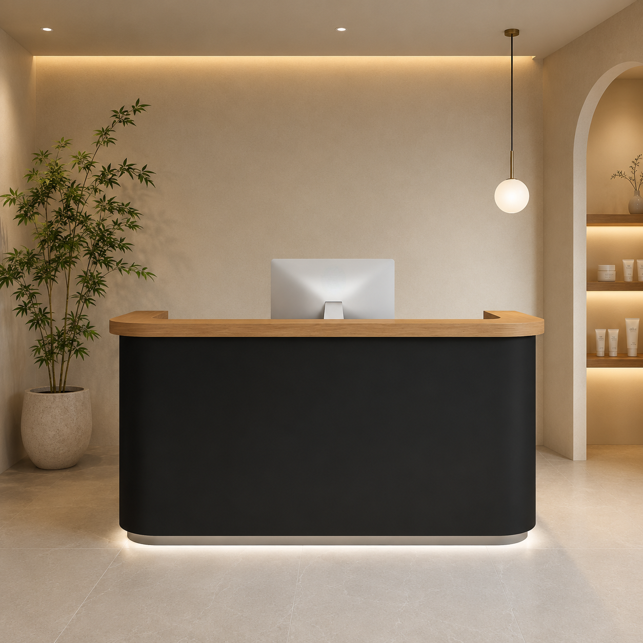 Modern Reception Desk with Stone Texture Front and Wood Accent RD-278