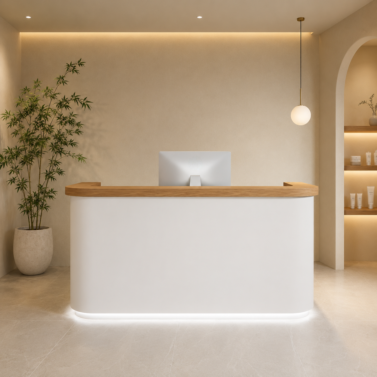 Modern Reception Desk with Stone Texture Front and Wood Accent RD-278