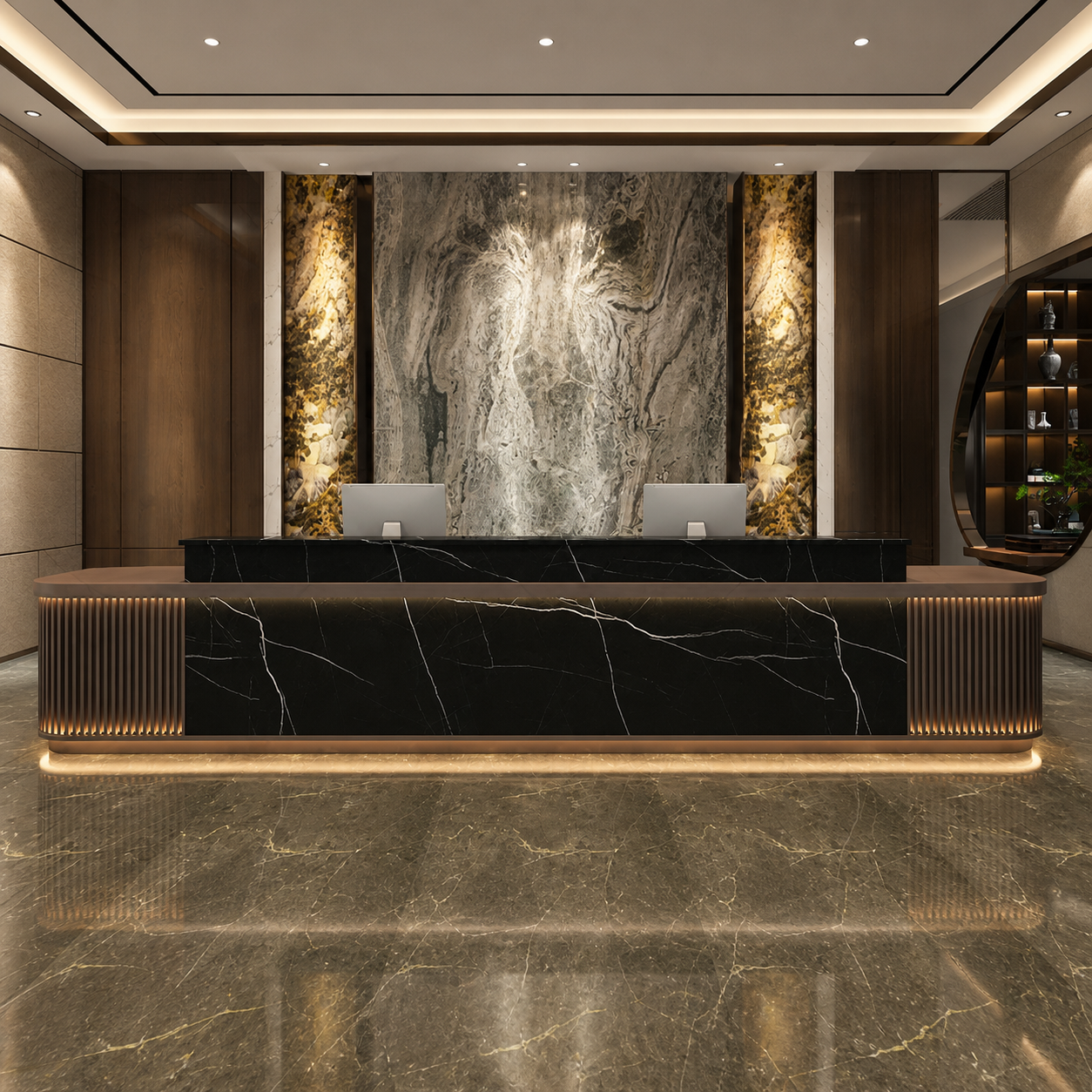 Modern Reception Desk in Black Stone Finish
