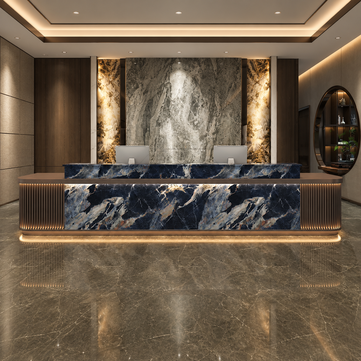Modern Reception Desk in Blue Stone Finish