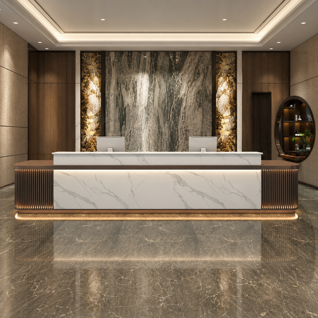 Modern Reception Desk in White Stone Finish