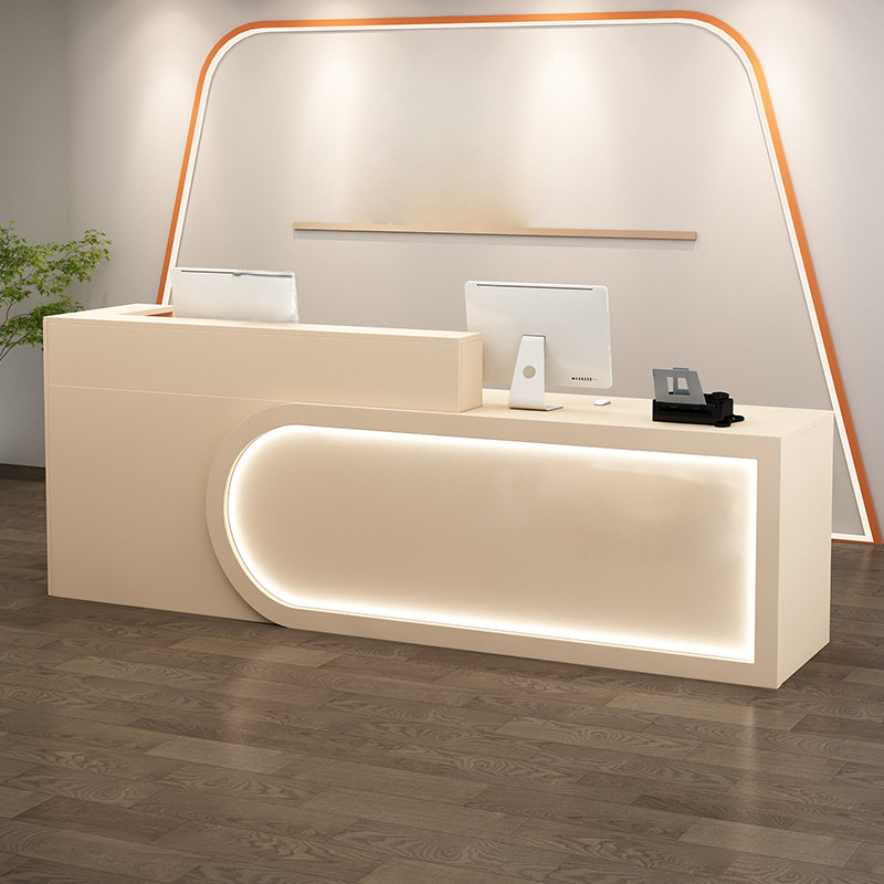 Modern U-shaped Beige Reception Desk With LED Linght for Lobby