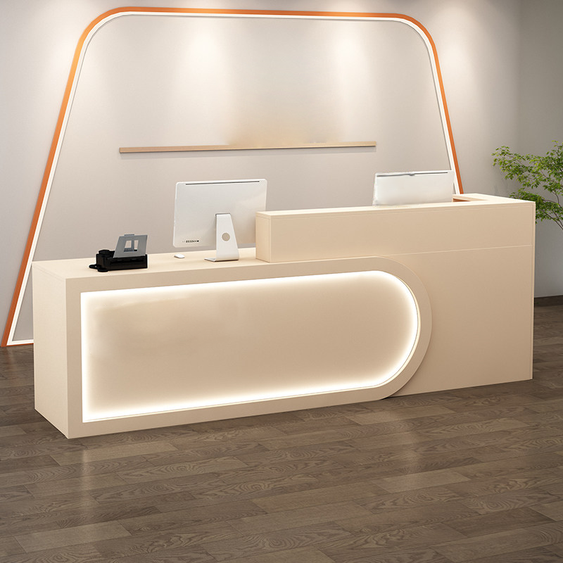 Modern U-shaped Beige Reception Desk With LED Linght for Salon