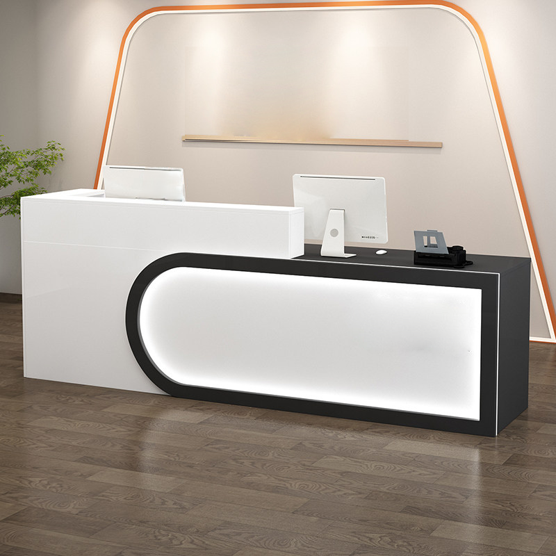 Modern U-shaped White + Black Reception Desk With LED Linght for Lobby