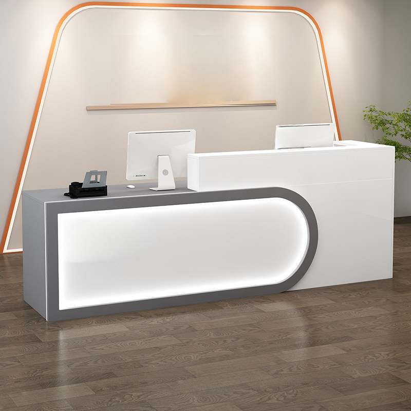 Modern U-shaped White + Grey Reception Desk With LED Linght for Salon