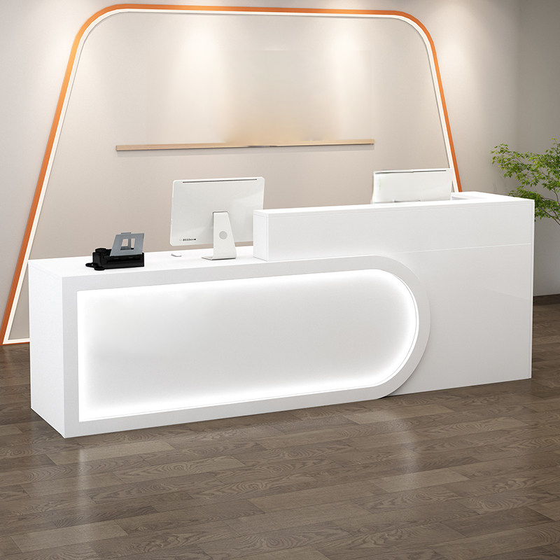 Modern U-shaped White Reception Desk With LED Linght for Lobby