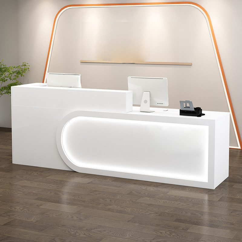 Modern U-shaped White Reception Desk With LED Linght for Salon