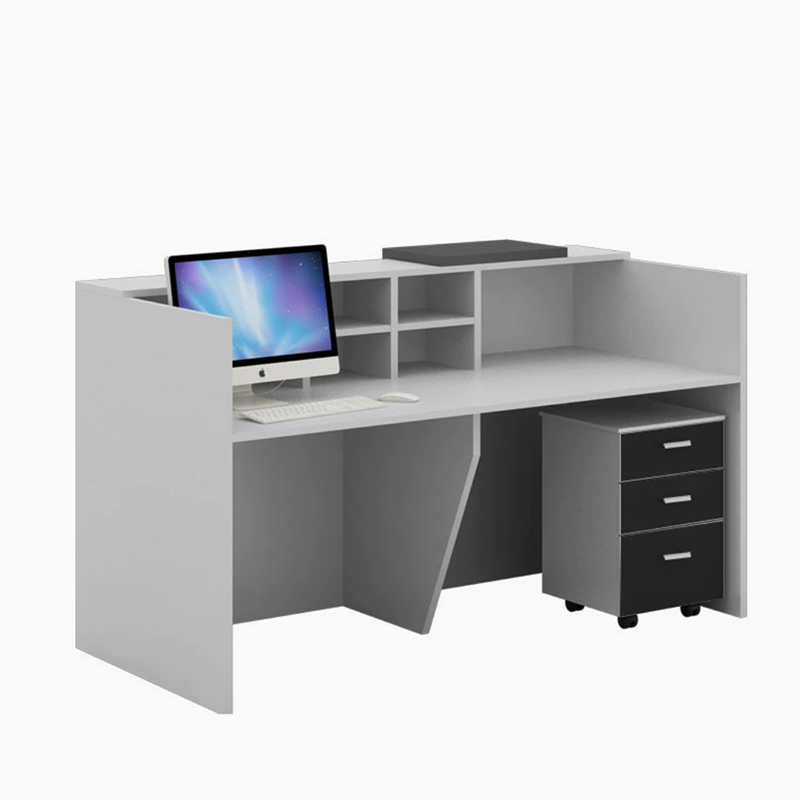 Modern White Dual Workstation Reception Desk with Black Trim and Storage RD-233