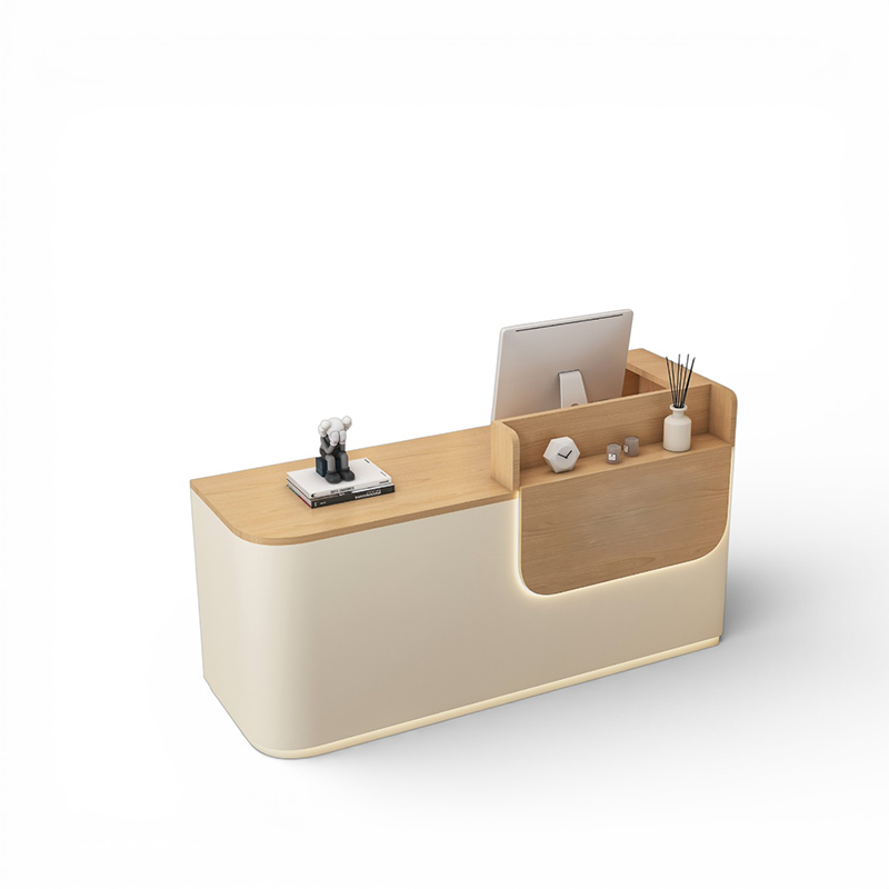 Modern Wood Grain Reception Counter with LED Light for Clothing Shop