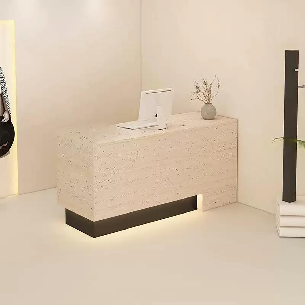 Multi-Functional Travertine Finish Reception Desk for Retail and Commercial Spaces RD-104