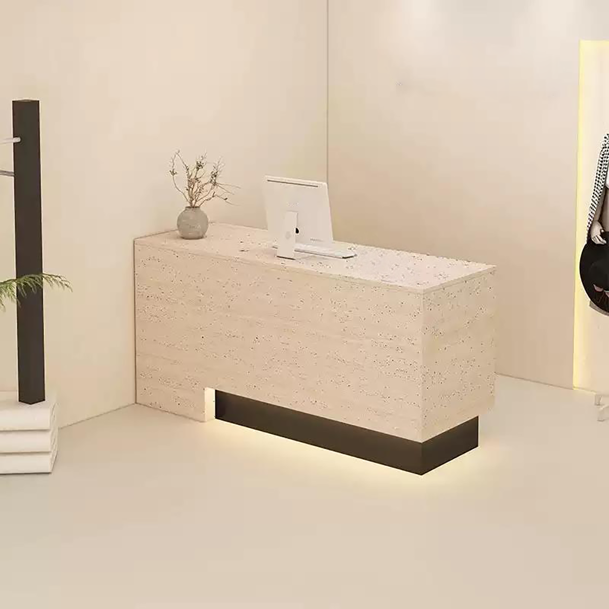 Multi-Functional Travertine Finish Reception Desk for Retail and Commercial Spaces RD-104
