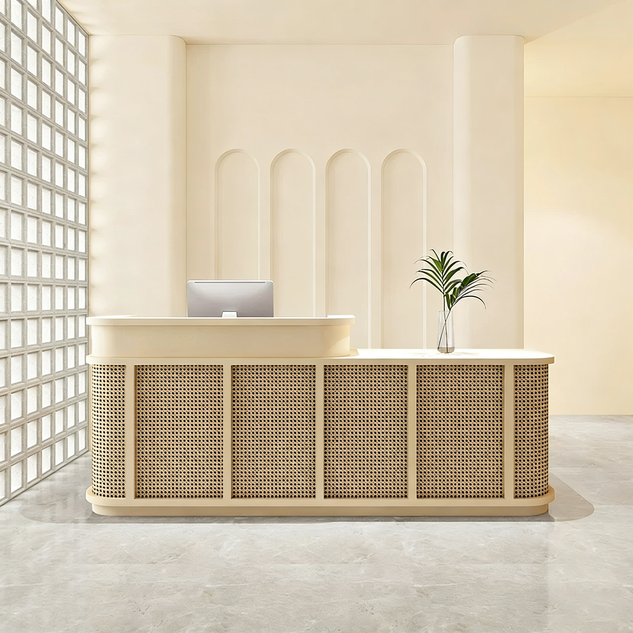 Natural Cane Style Natural Webbing Brown Reception Desk for Clothing Shop