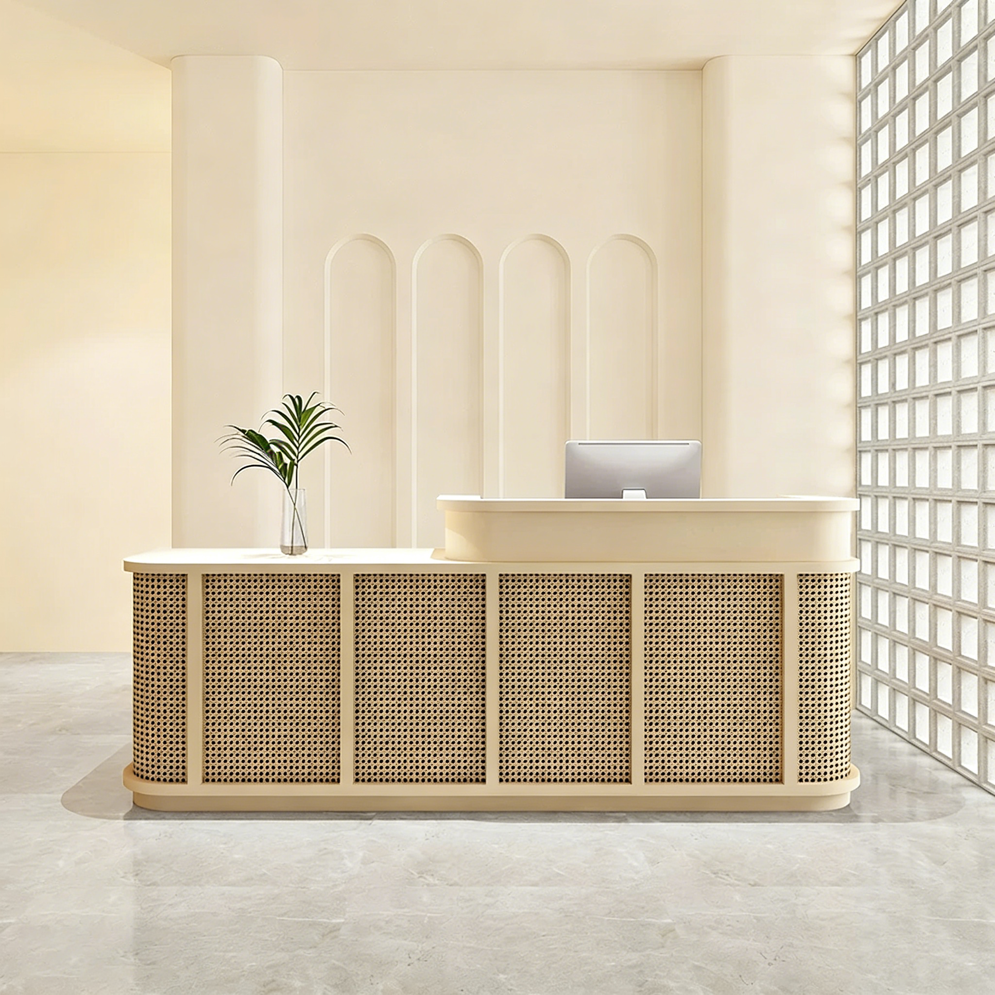 Natural Cane Style Natural Webbing Brown Reception Desk for Hotel