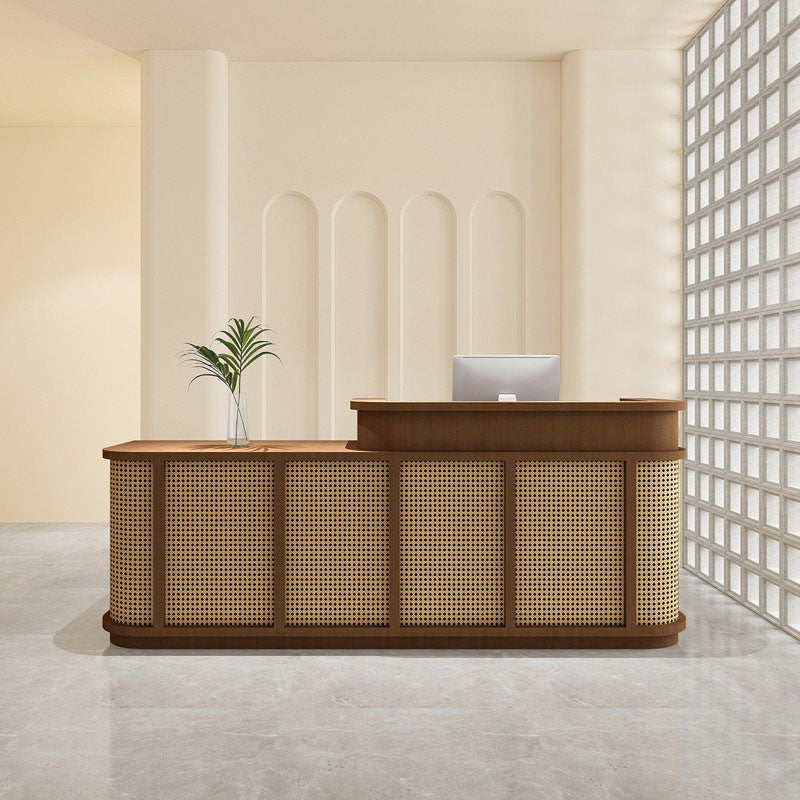 Natural Cane Style Brown Webbing Brown Reception Desk for Clothing Shop