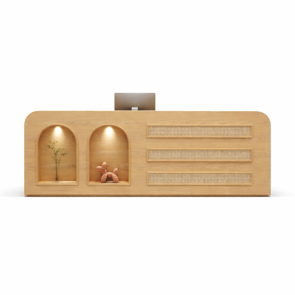 Natural Rattan Style Reception Desk with LED Spotlight