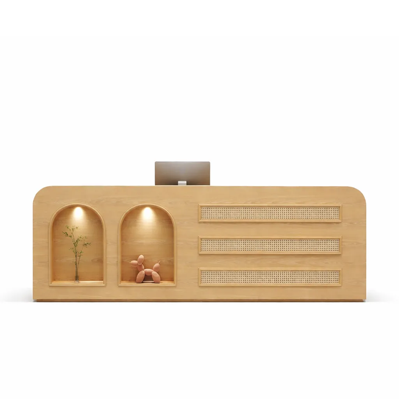 Natural Rattan Style Reception Desk with LED Spotlight for Boutique, Hotel & Retail RD-218