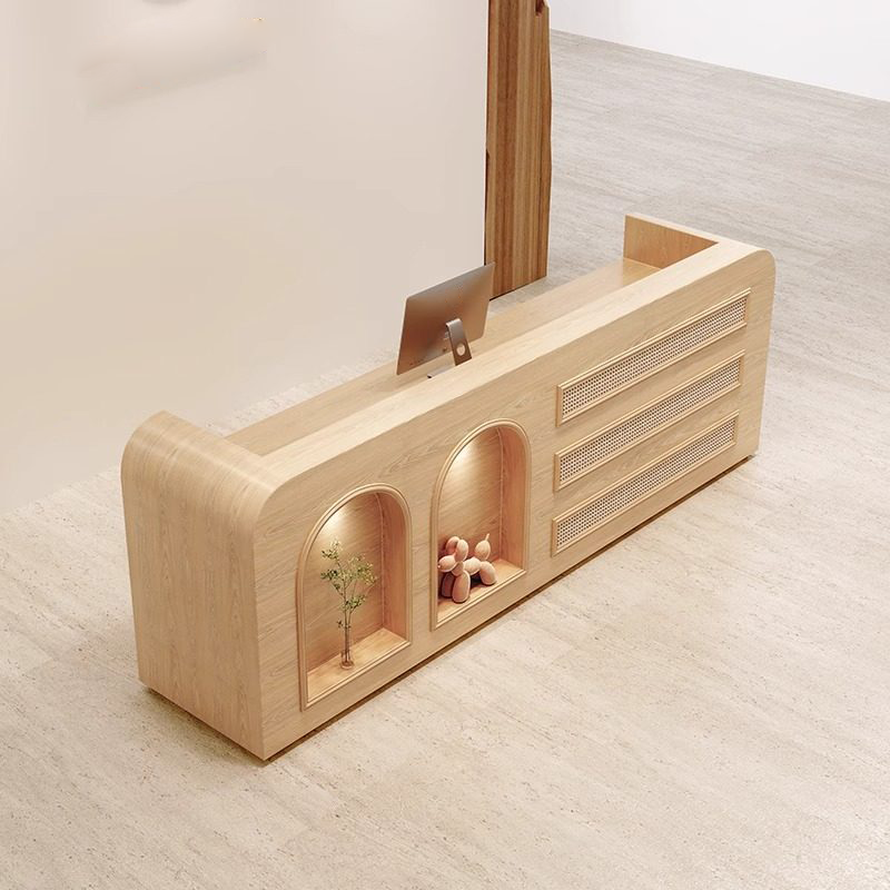 Natural Rattan Style Reception Desk with LED Spotlight for Boutique, Hotel & Retail RD-218