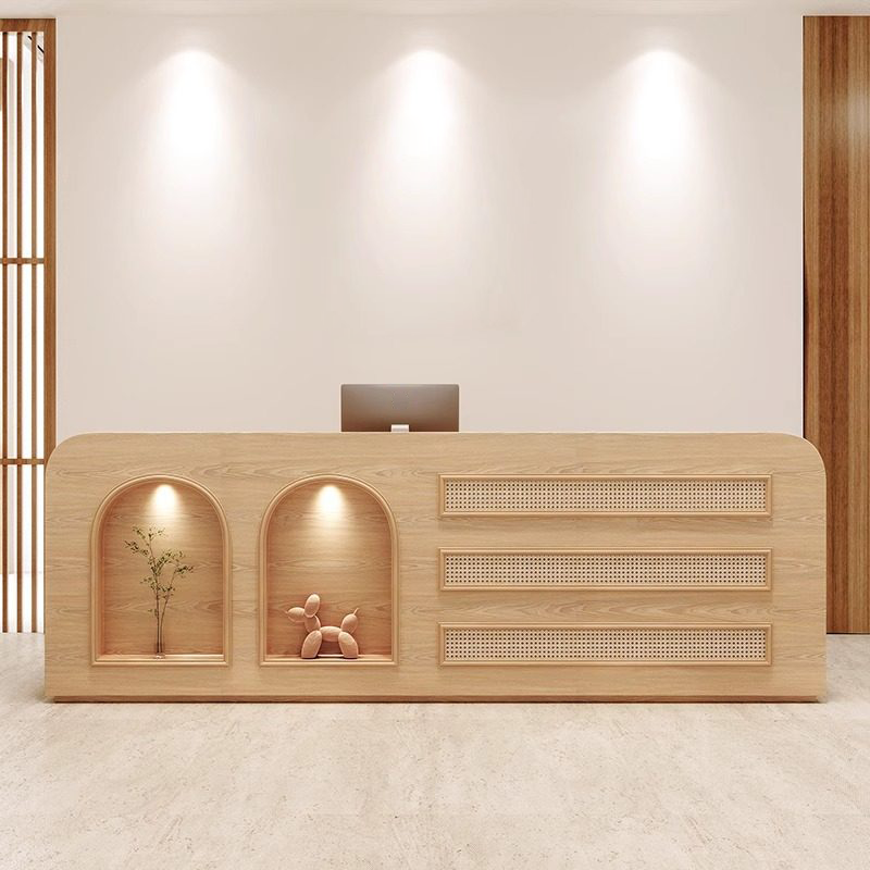 Natural Rattan Style Reception Desk with LED Spotlight for Lobby