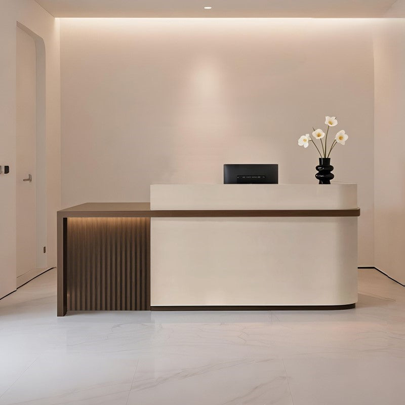 Natural Style Beige+Espresso Reception Desk for Lobby