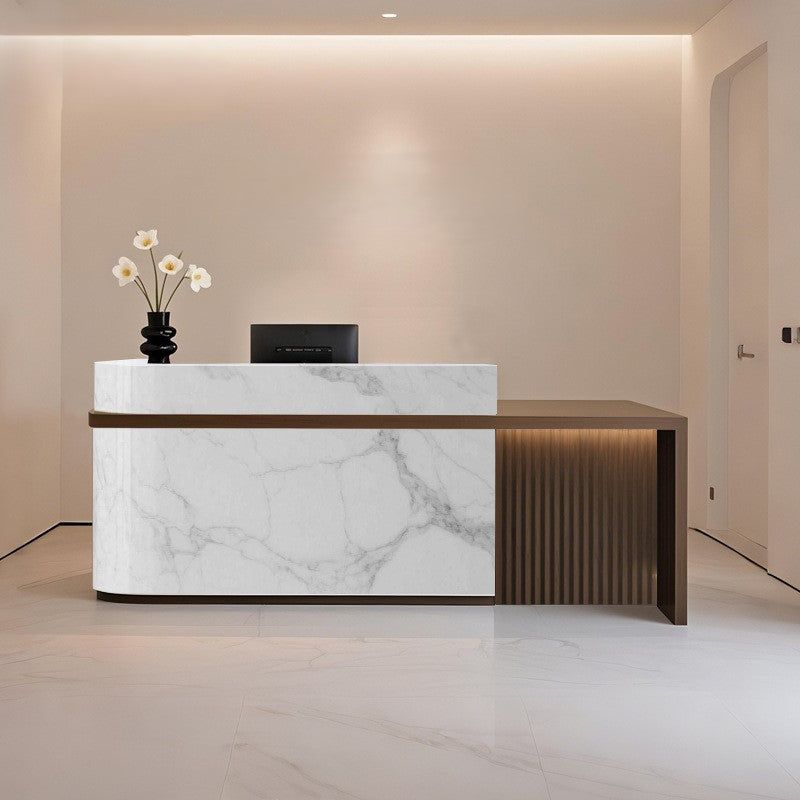Natural Style White Marble + Espresso Reception Desk for Boutiques