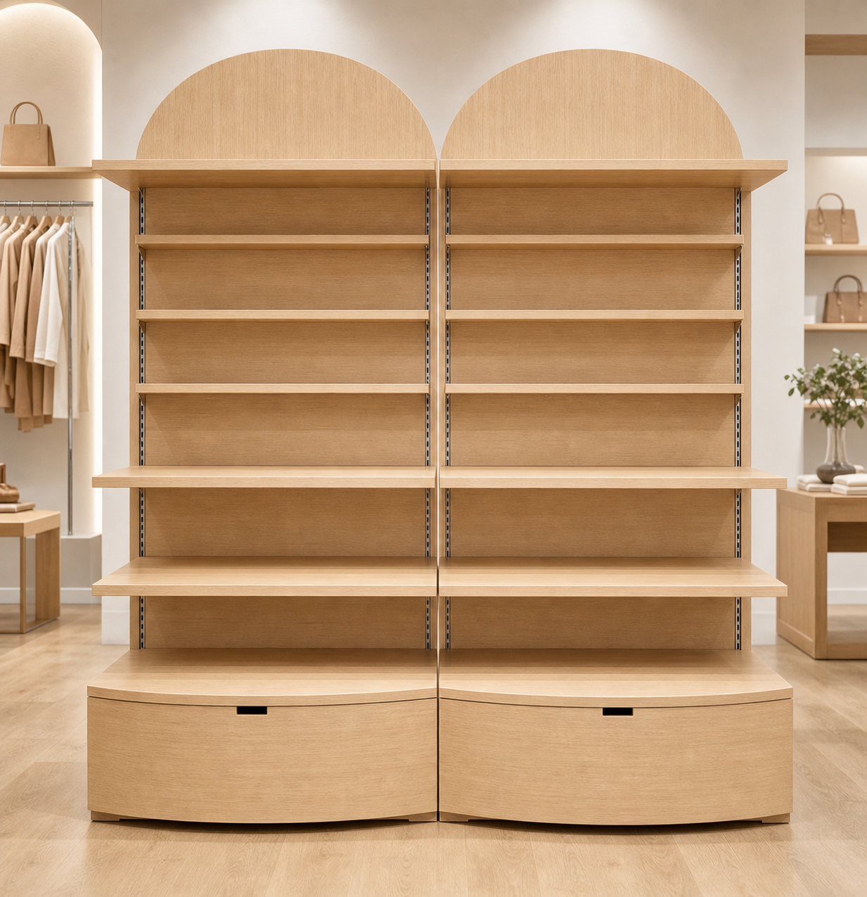Natural Wood Arched Wall Display Shelf Cabinet DC-016