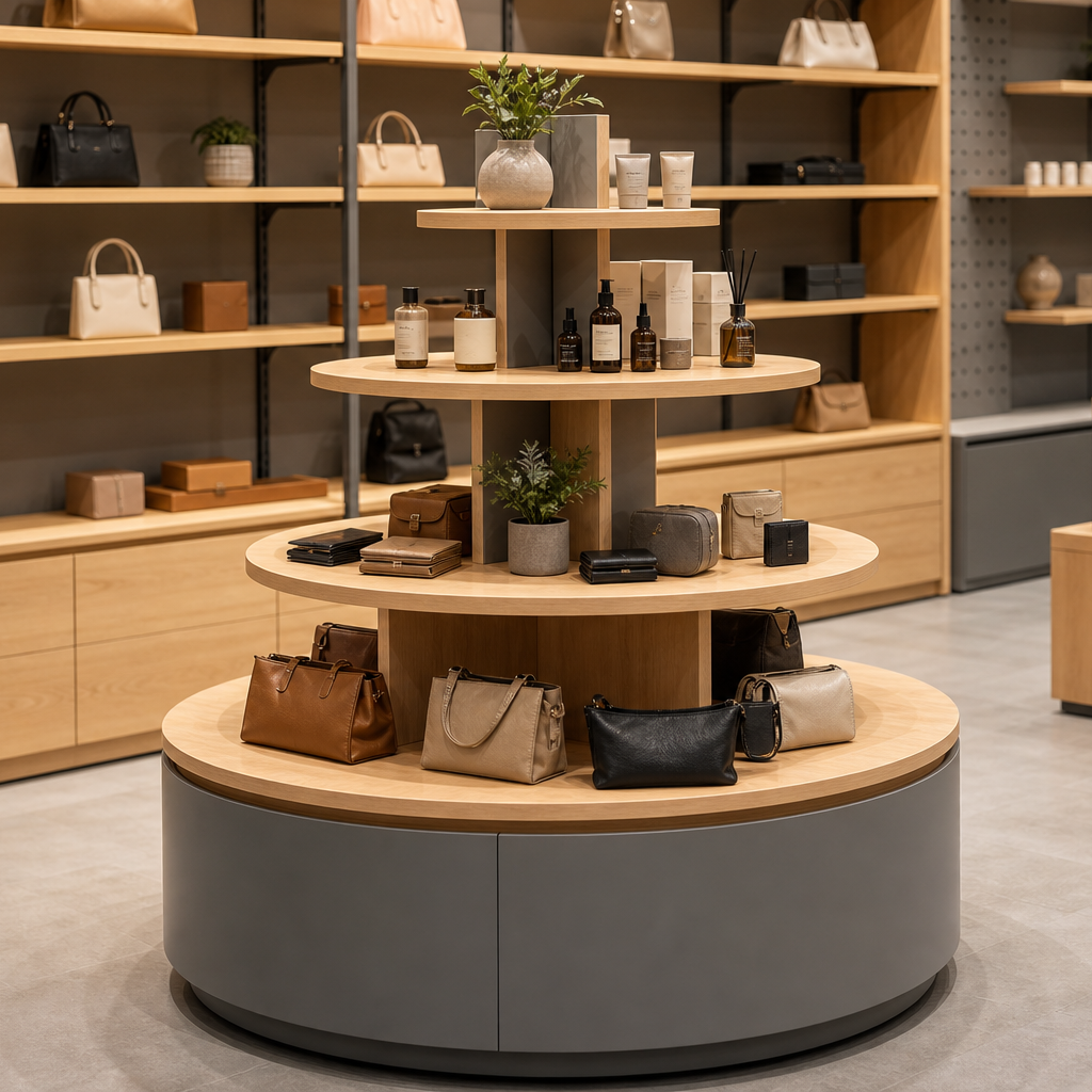 Natural Wood Round Island Display Cabinet DC-013