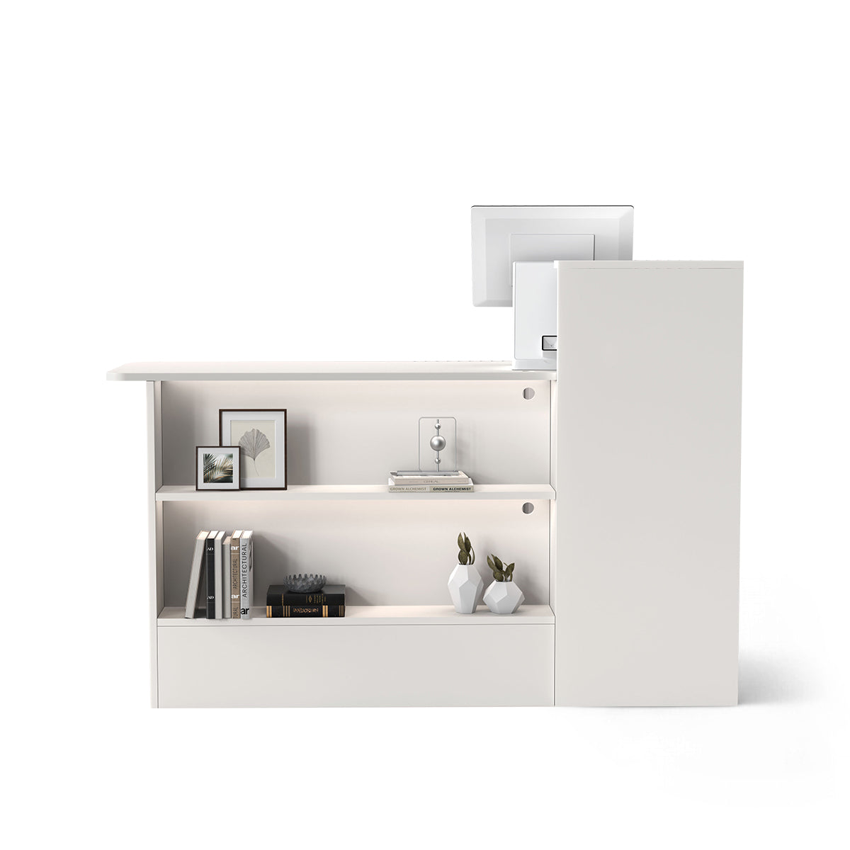 Reception Desk for Salon - White Colour Inside View Left Height