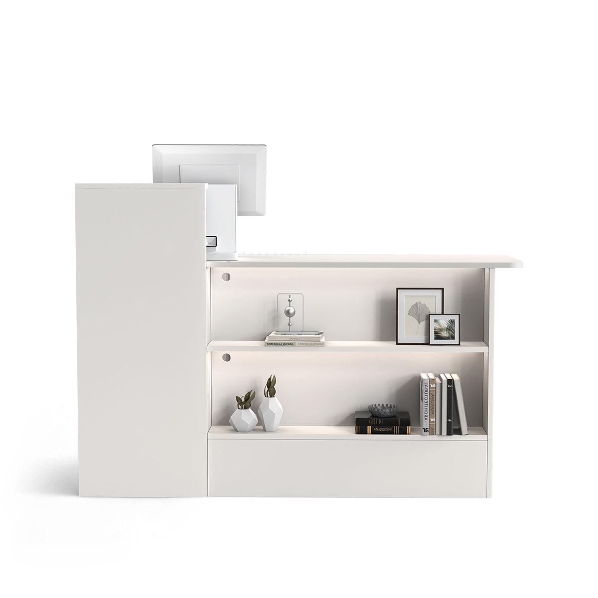 Reception Desk for Salon - White Colour Inside View Right Height