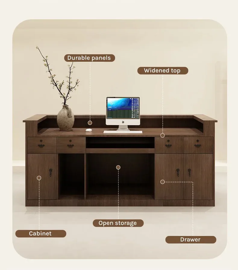 Practical reception desk storage with a widened countertop