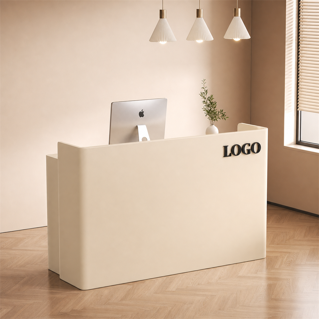 Modern Cream Reception Desk with Curved Corners RD-270