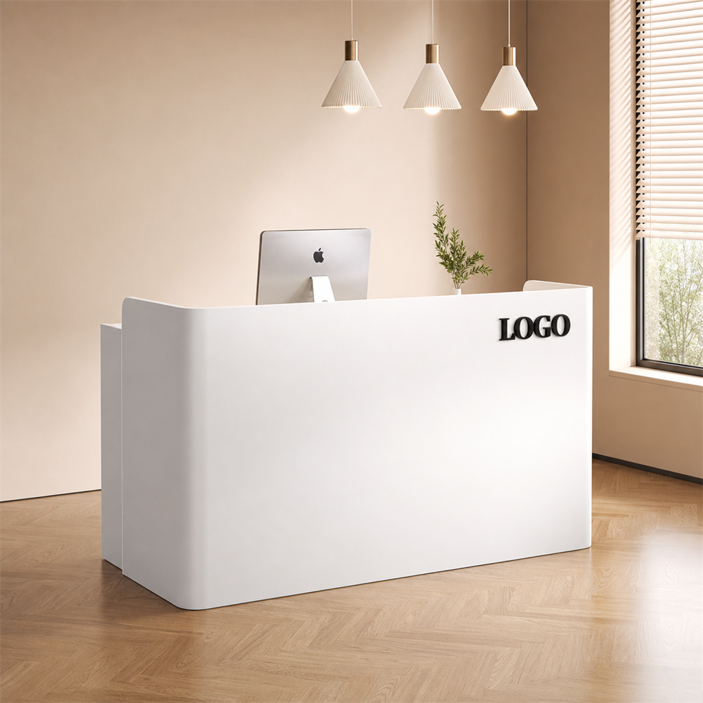 Modern Cream Reception Desk with Curved Corners RD-270