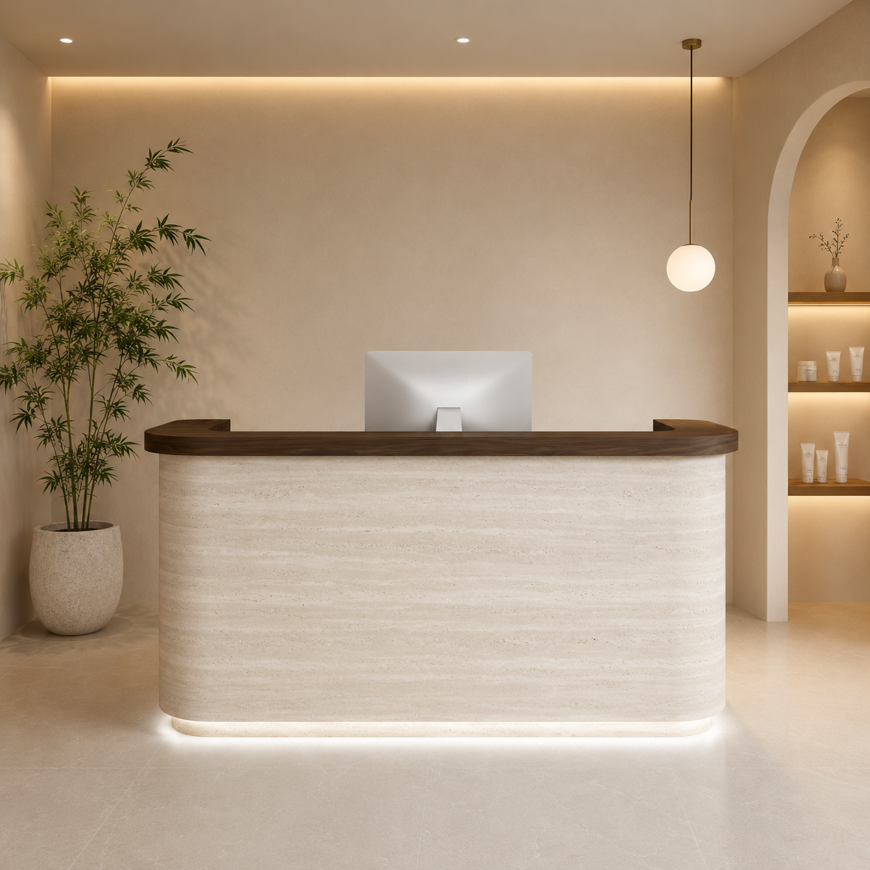 Modern Reception Desk with Stone Texture Front and Wood Accent RD-278