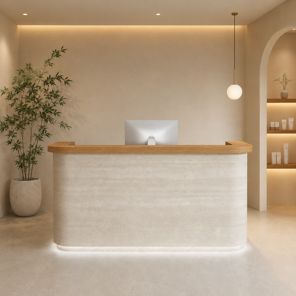 Modern Reception Desk with Stone Texture Front and Wood Accent RD-278