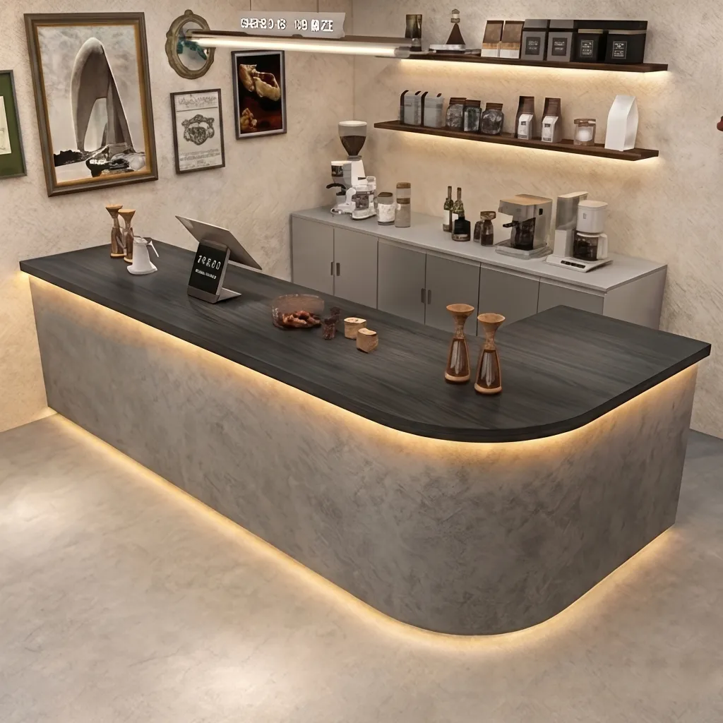 Modern Coffee Bar Counter with Stone Texture Front and LED Lighting RD-282
